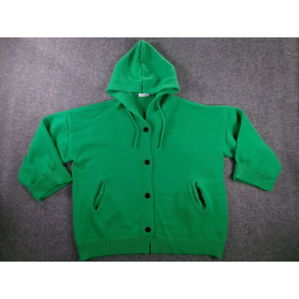 MISSLOOK Hoodie Cardigan Womens XL Green Button Front Knit Cozy Pocket Sweater